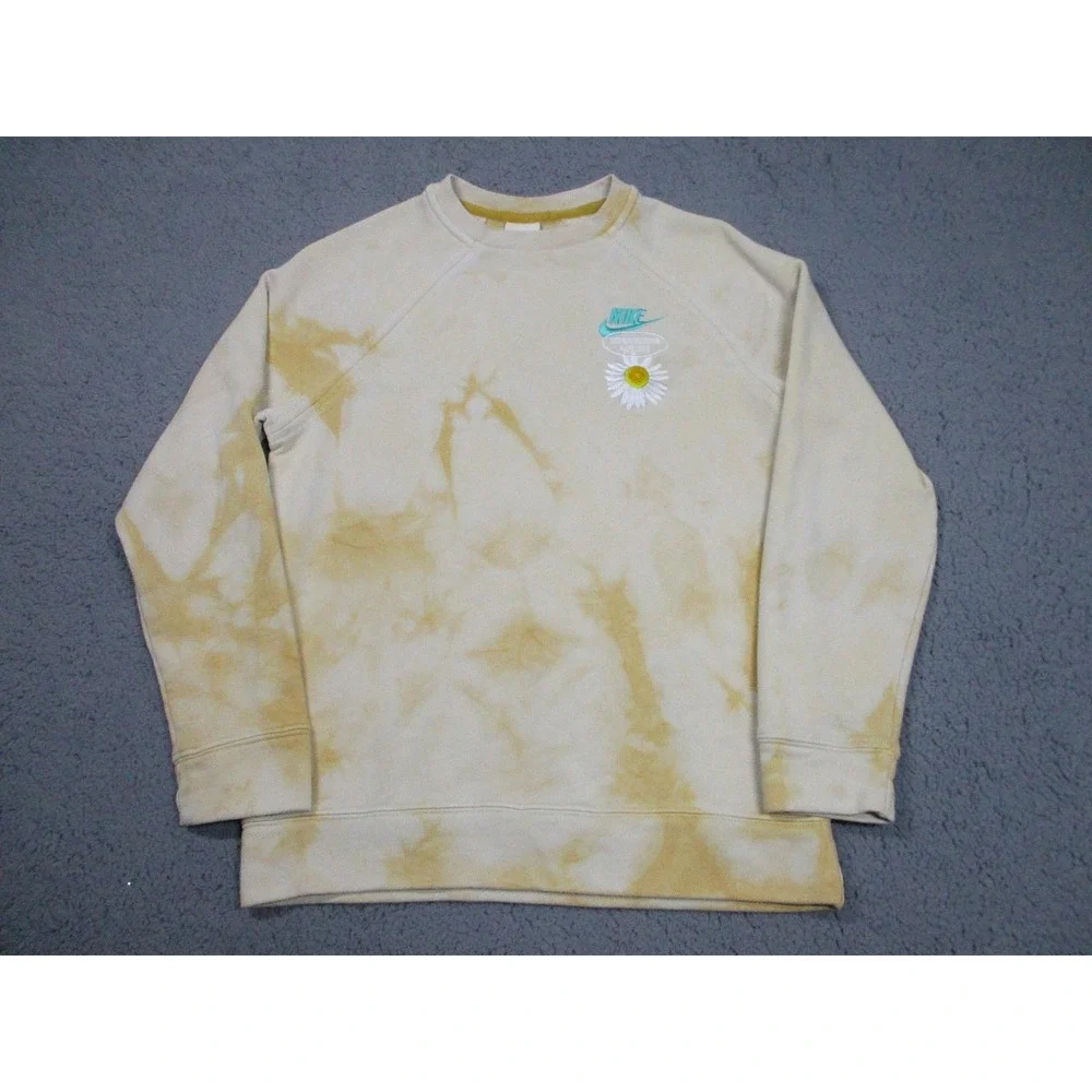 Nike Sweatshirt Womens‎ L Beige Fleece Tie Dye Daisy Have A Nike Day DN3838-777